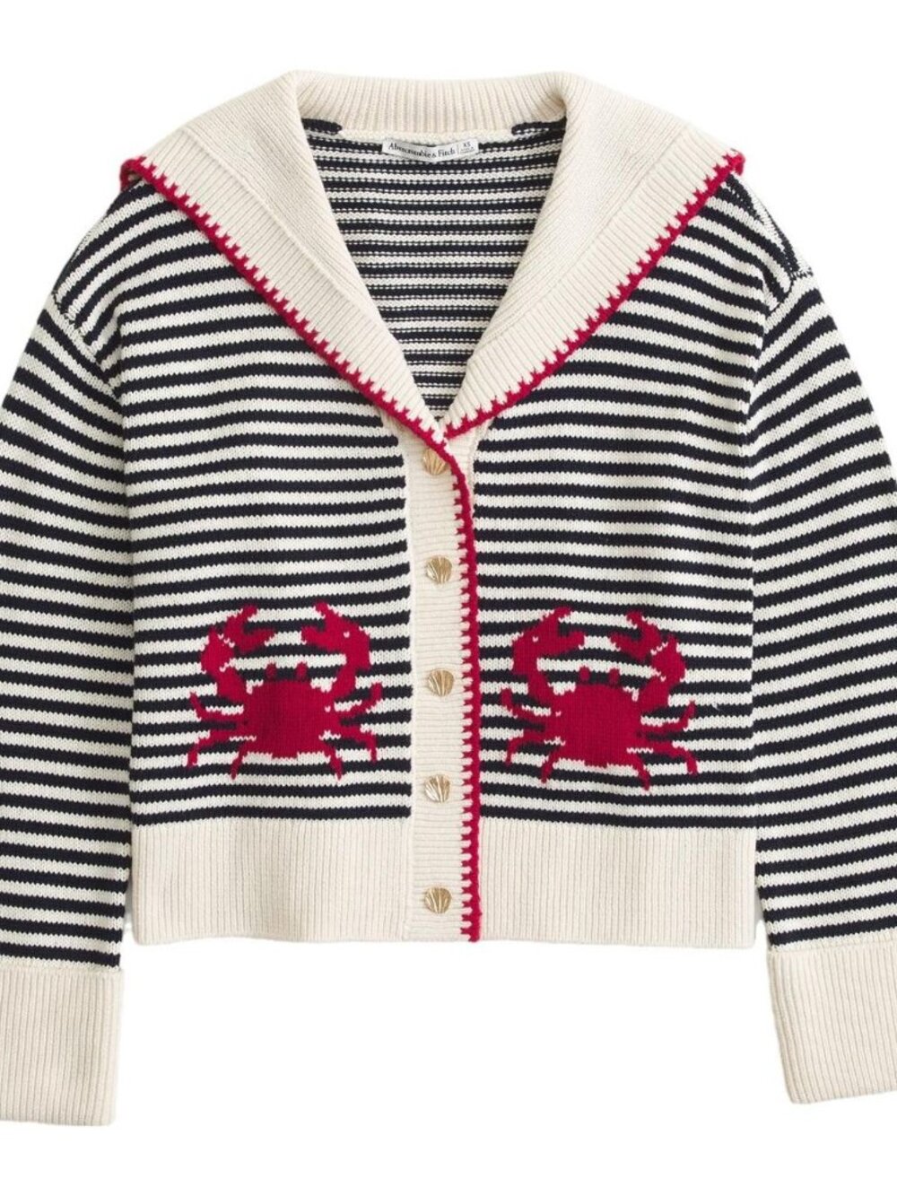 Abercrombie & Fitch Navy & Cream Striped Cardigan with Red Crab Motif